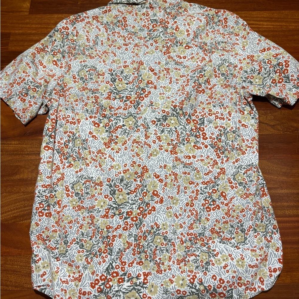 RVCA White Floral Button-Down Shirt with Orange and Tan Accents
